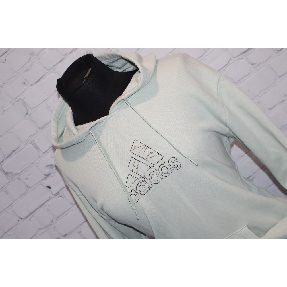 Adidas Hoodie Womens Medium Mint Green Embroidered Logo Pullover